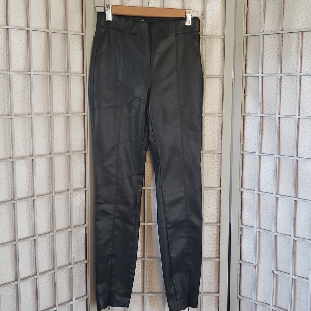 Zara black faux leather high rise fitted crop women's pants size S